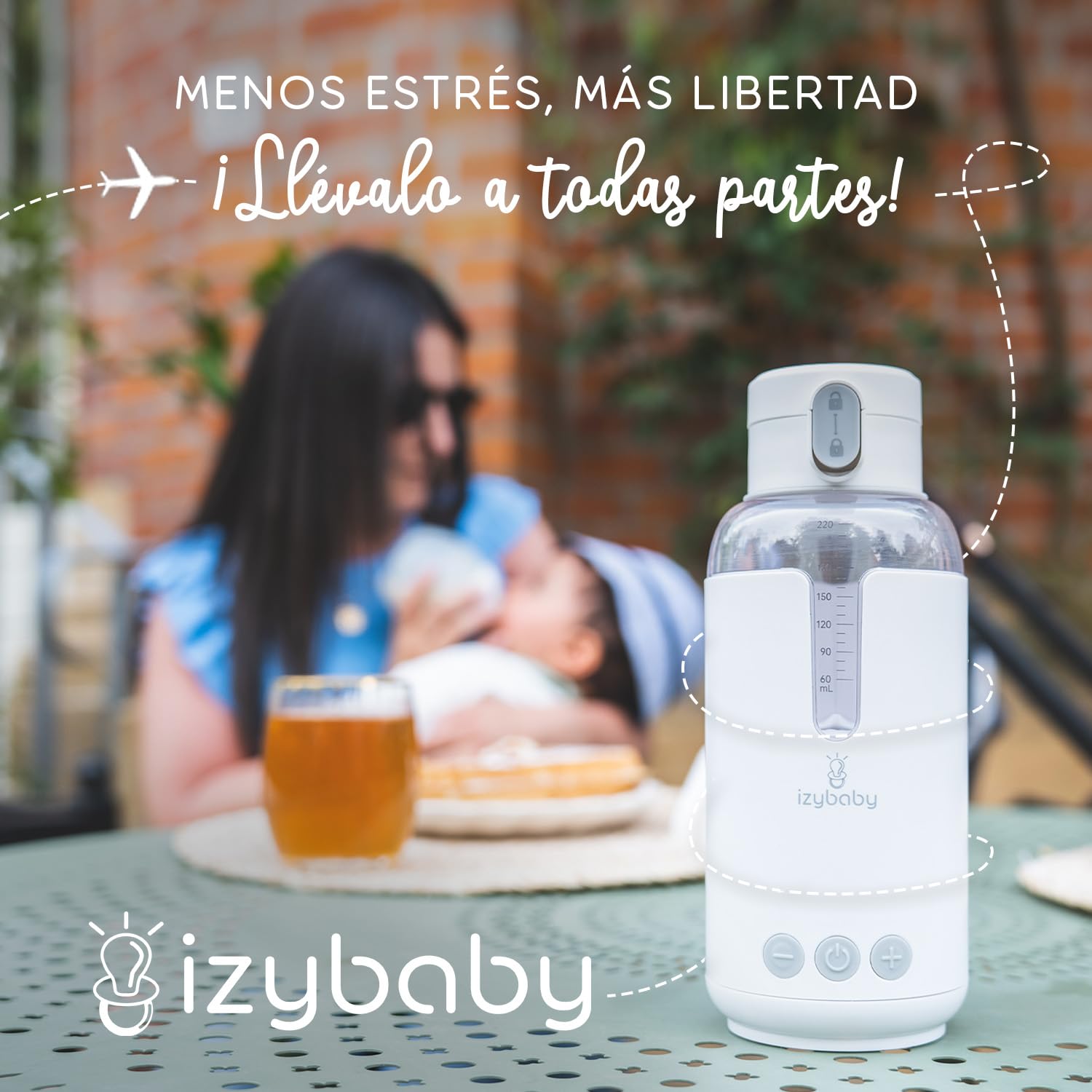 izybaby Nomad,Calentador de Biberón Portátil/Coche,Temperatura Ajustable,Carga USB,Calentador de leche materna