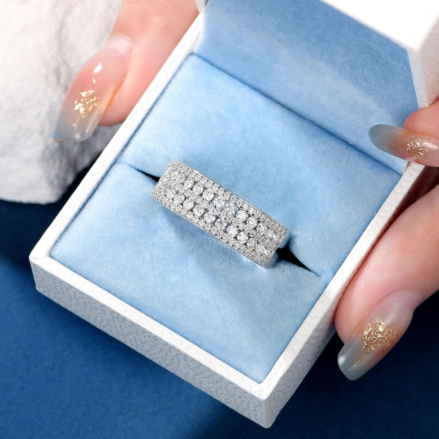 Newshe Jewellery Moissanite Rings for Women 925 Sterling Silver Wedding Bands Eternity Ring Emerald Promise Engagement Size 5-10 - Image 9