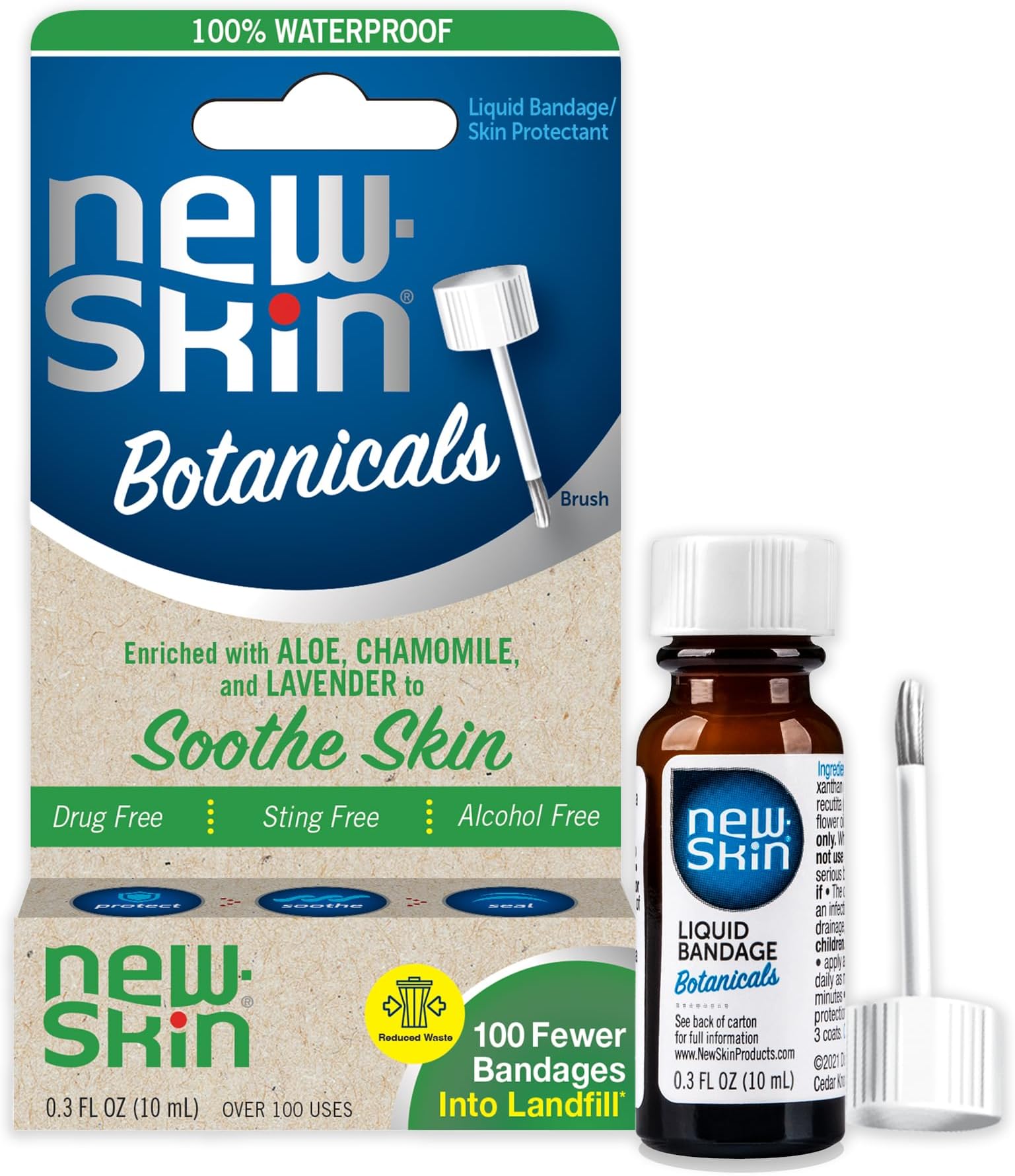 Botanicals Liquid Bandage for Minor Cuts and Scrapes, Liquid Clear Water-Resistant Bandages, 0.3 Ounce (Packaging May Vary)