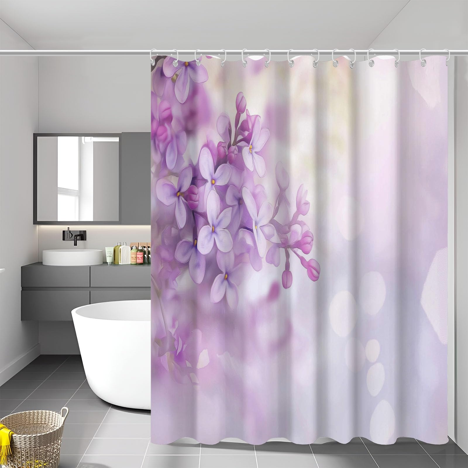 Rideau de douche aquarelle lilas en tissu imperméable 150x180 cm