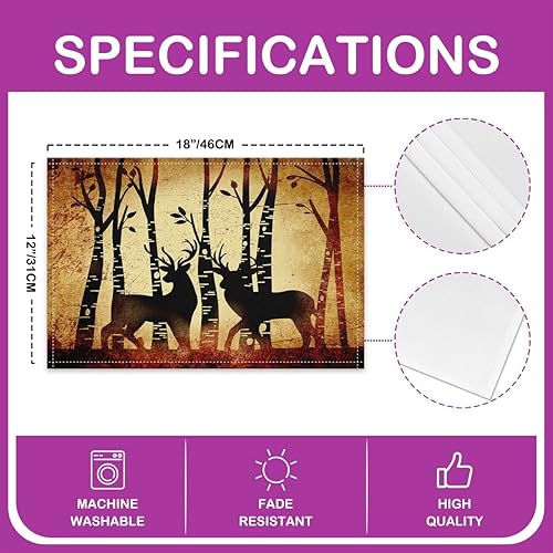 Miniatura 4 de jejeloiu Juego de 4 manteles individuales con diseño de ciervo de 12 x 18 pulgadas, estilo retro rústico de la selva occidental, estilo vintage,