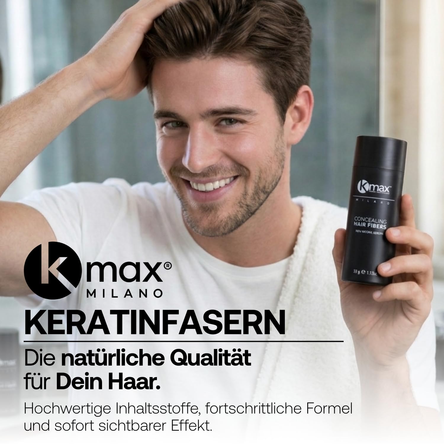 Kmax Haarpuder aus Keratin haare 15 g, Professionelles volumen puder haare natürliche, ansatzpuder zur Abdeckung von Kahlstellen – Schwarz