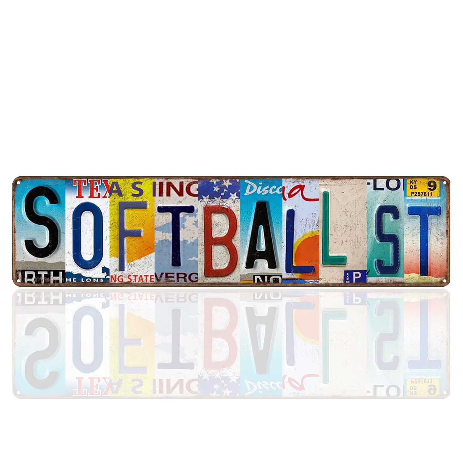 peiyeety Vintage Metal Tin Sign Decorative Wall Art Softball St License Plate Style Sign, Rustic Style, Durable Waterproof Rustproof, For Home, Sports Decor, Field, Easy To Mount, 4x16 Inch
