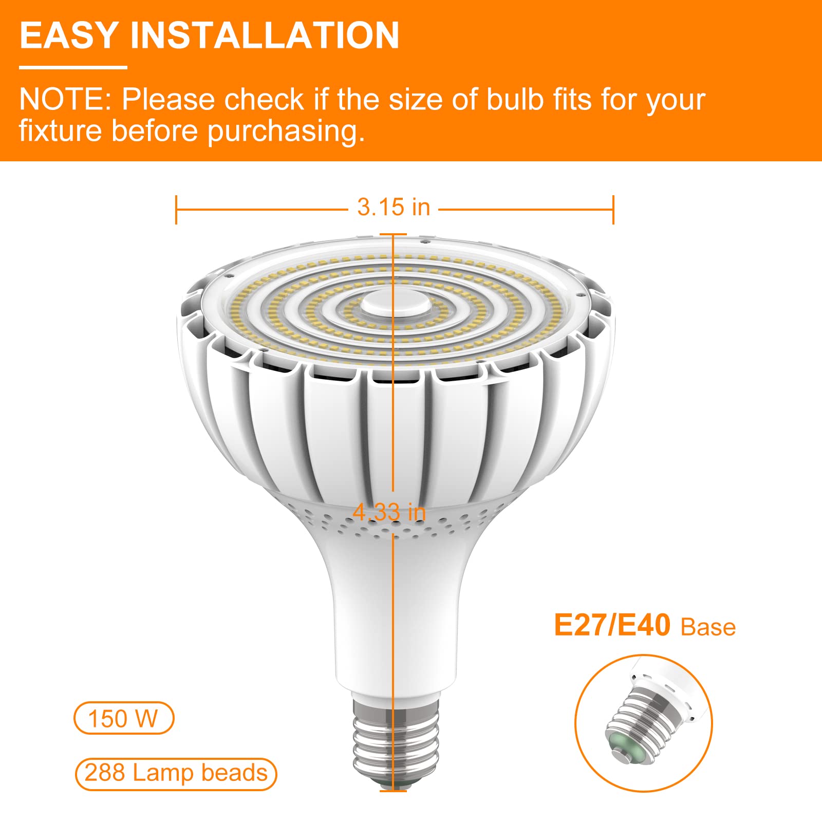 iodoo 150W E27 Neutralweiß (Entspricht 1200W Glühbirne), LED Birne Industrielampe mit E40 Adapter, 19500LM 6500K 270° Abstrahlwinkel Sparsam LED Leuchtmittel für Garage Werkstatt Lager Fabrik