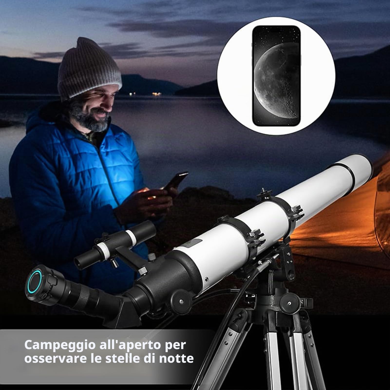 Andoer - Oculare digitale WiFi senza fili per telescopio, registrazione video 4K, scatto fotografico, batteria integrata, oculare elettronico per telescopio da 1,25 pollici