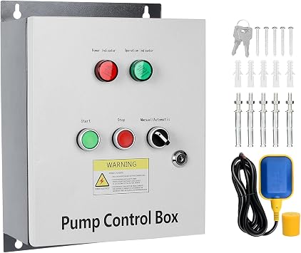 3 HP Well Pump Control Box, 220V 10A Three-Phase, with AC Contactor | Safe and Reliable for Submersible Well Pump, Manual/Automatic Dual Operating Modes, Start/Stop Device with Float Switch