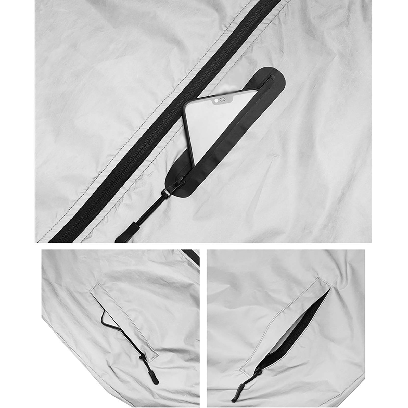 Hombres Alta Visibilidad Chaqueta De Ciclismo Manga Larga Totalmente Reflectante Impermeable Camisetas MTB Ligero con Malla Transpirable (Color : Silver, Size : Large)