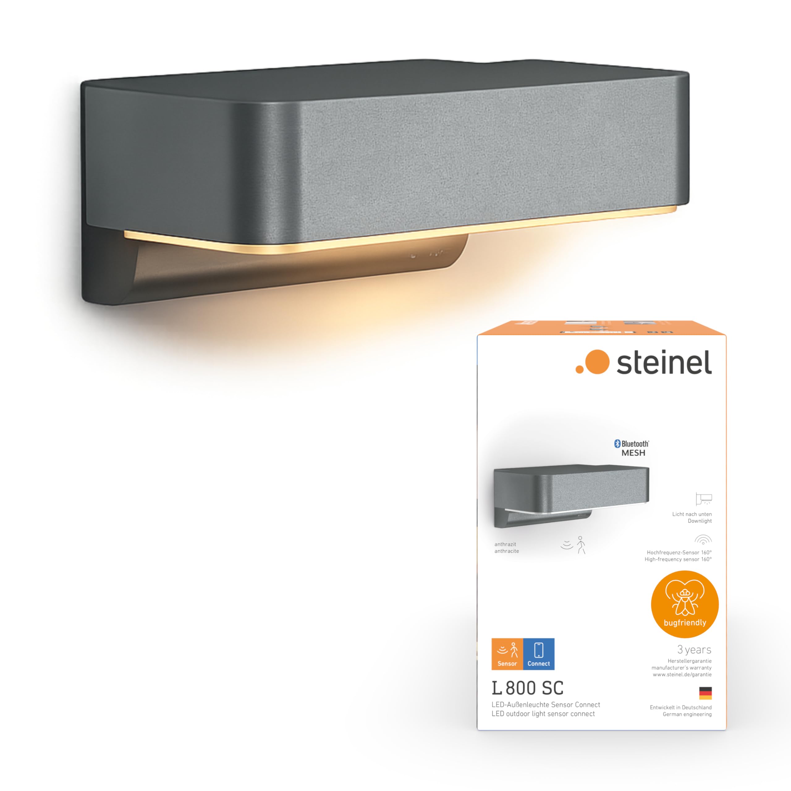 Steinel Außenleuchte L 800 SC Anthrazit, 1800K Amberlicht