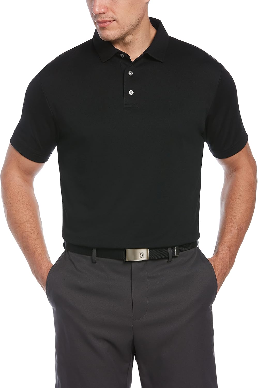 PGA TOUR Mens Airflux Max Solid Short Sleeve Golf Polo Shirt