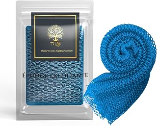 African Mesh Sponge Body Scrubber - XL Exfoliating Shower Cloth - Long Back Scrubber for Dead Skin and Smooth Skin - Exfoliating Sponge - Quick Dry and Hygienic (Light Blue)