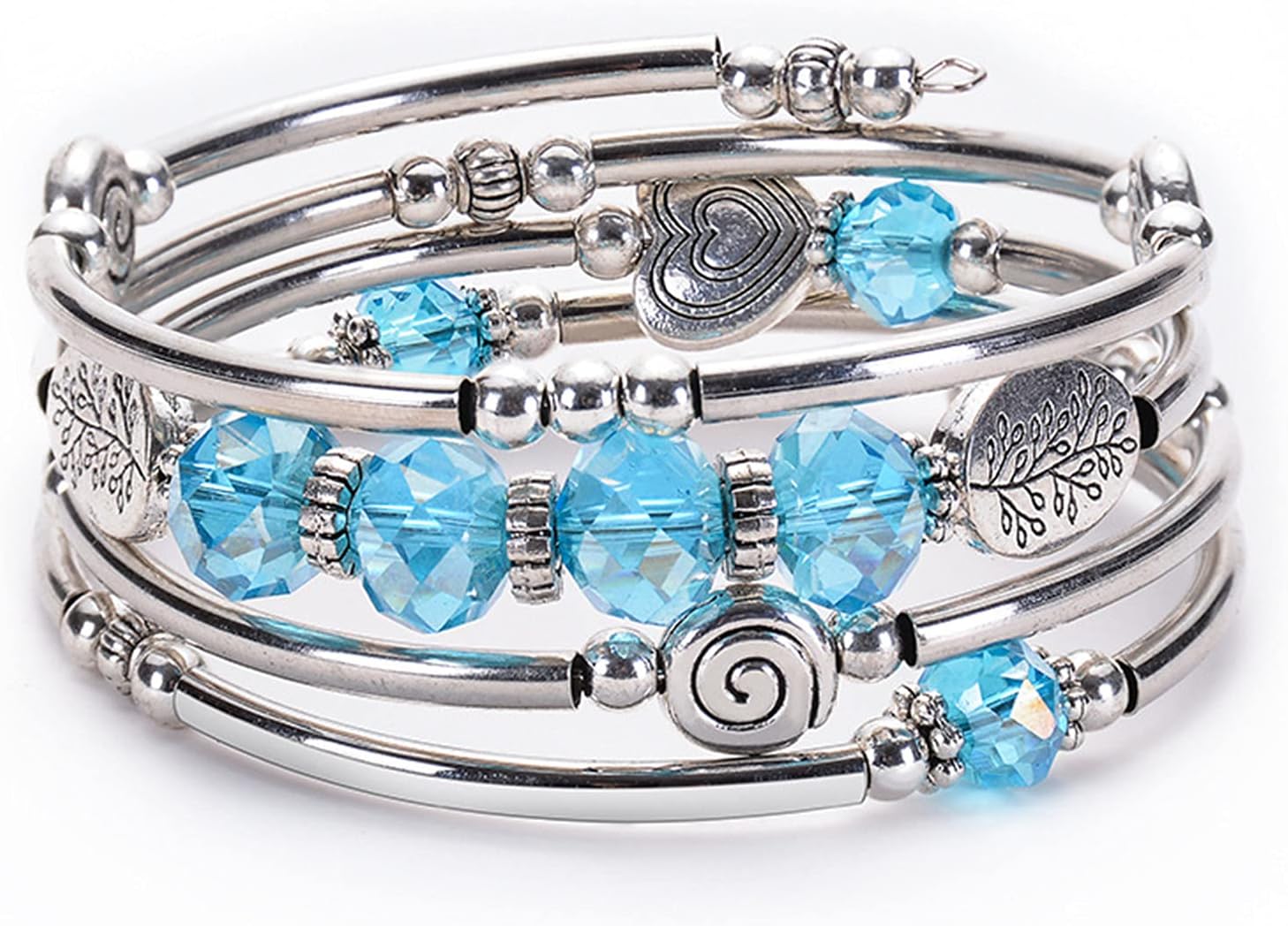 Multilayer Stackable Crystal Bead Wrap Bracelet Handmade Bohemian Twist Tree Love Heart Bangle for Women Friend Layered Statement Jewelry