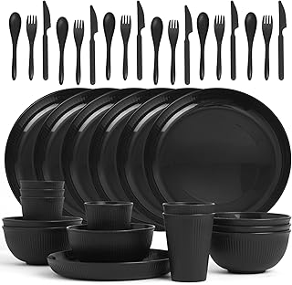 36Pcs Black Wheat Straw Dinnerware Set - Unbreakable for Camping & Home,...
