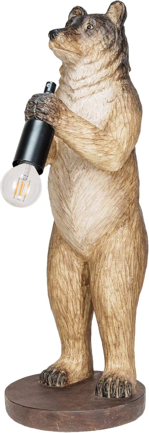 Creative Co-Op Resin Bear Lamp with Wood Base and Inline Switch, Brown