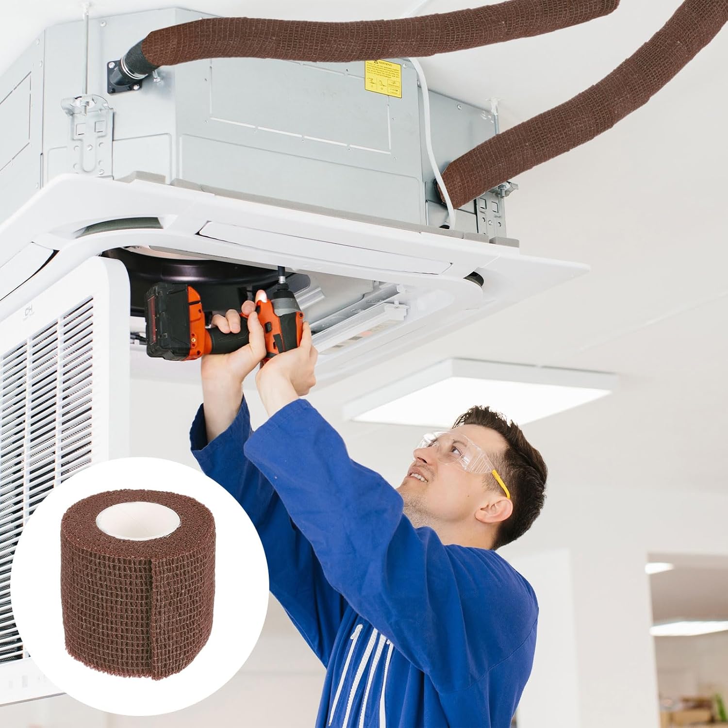 2 Roll Air Conditioner Pipe Tapes (2" x 14.8 Ft) - Non-Adhesive AC Tube Decorative Wrap Tape Split Line Cover Duct Drain Hose Wrapping Accessories for HVAC System, Green