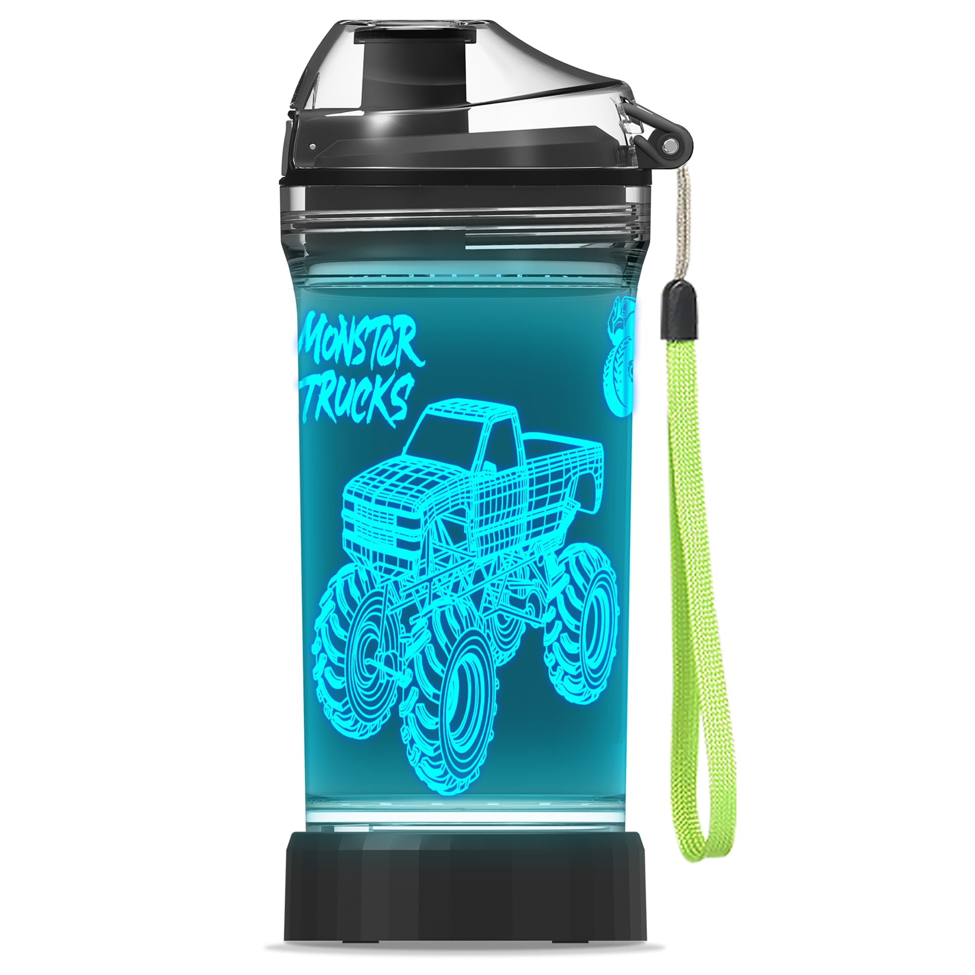 YuanDian 3D Glowing Water Bottle with 3D Monster Truck Design- 14 OZ Tritan BPA Free - Cool Drinking