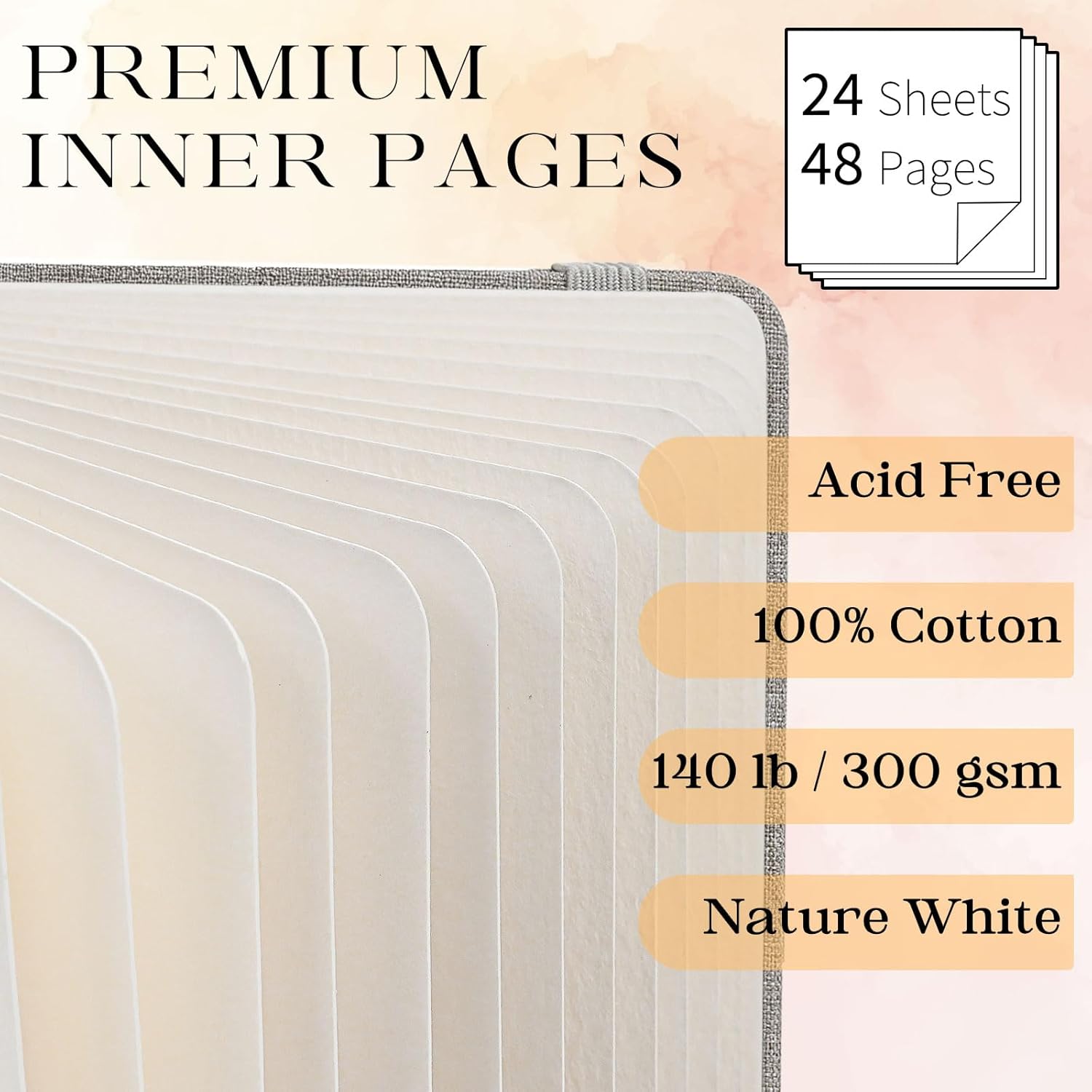 Watercolor Journal Sketchbook, 5.5" x 5.5" Sketch Books Artist Cotton Watercolor Paper, Linen Cover with Tap Water Pen, 24 Sheets 140 LB, 300 GSM for Travel Sketching On The Go Art, 2 Pack