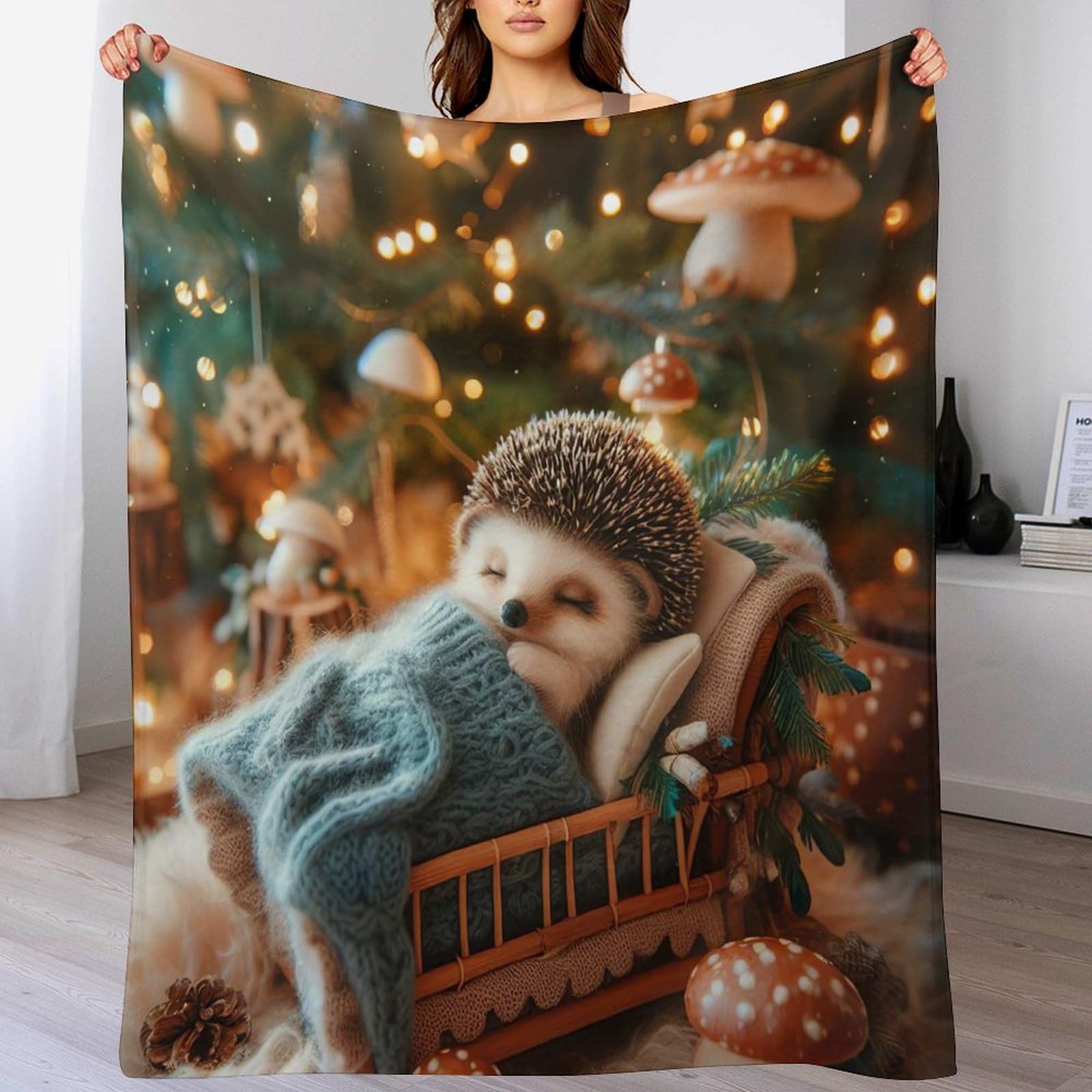 Couverture polaire douce au motif hérisson pour cocooner sur le canapé du salon