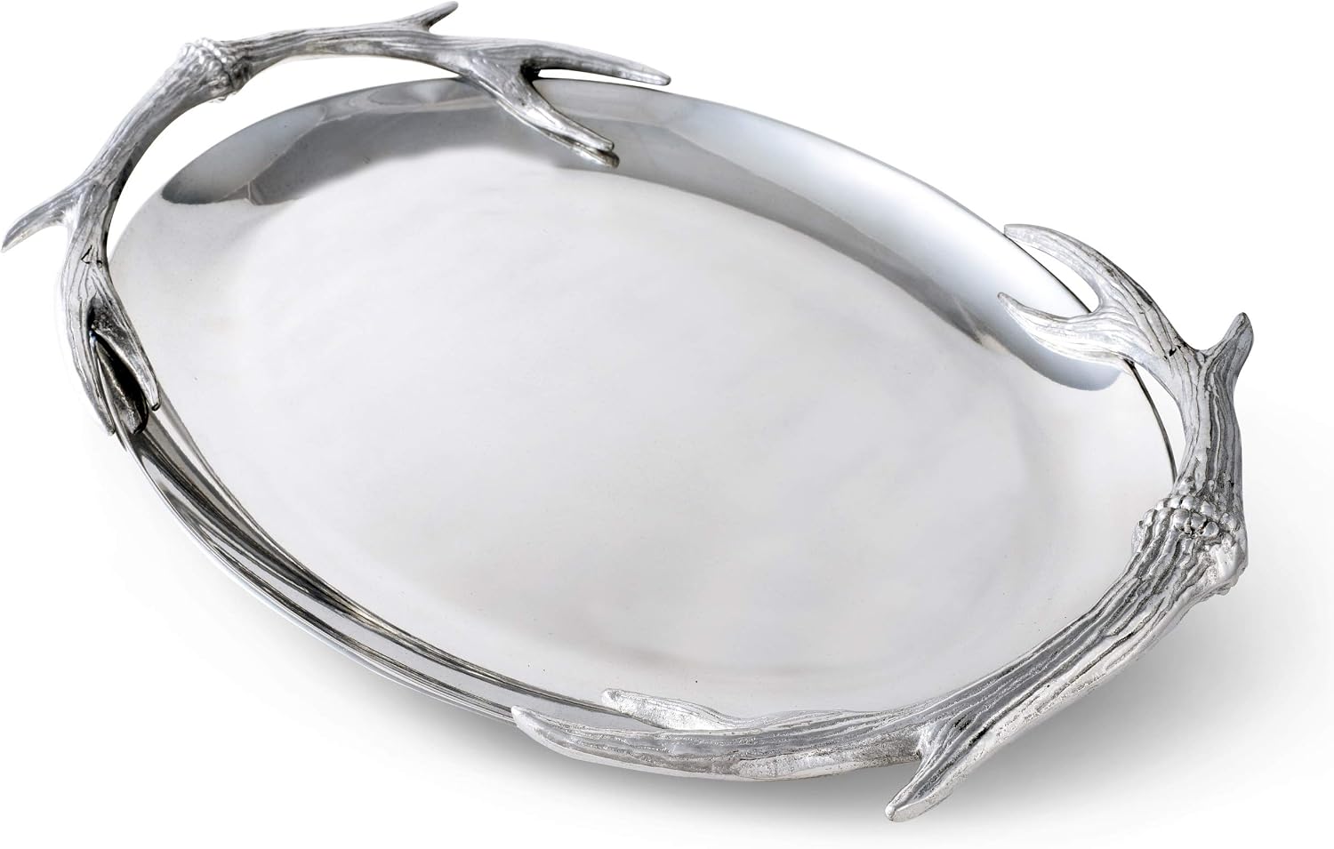 Arthur Court Designs Aluminum Antler Oval Platter Food Serving Bar Lodge Theme Tarnish-Free 21 inch x 14.5 inch