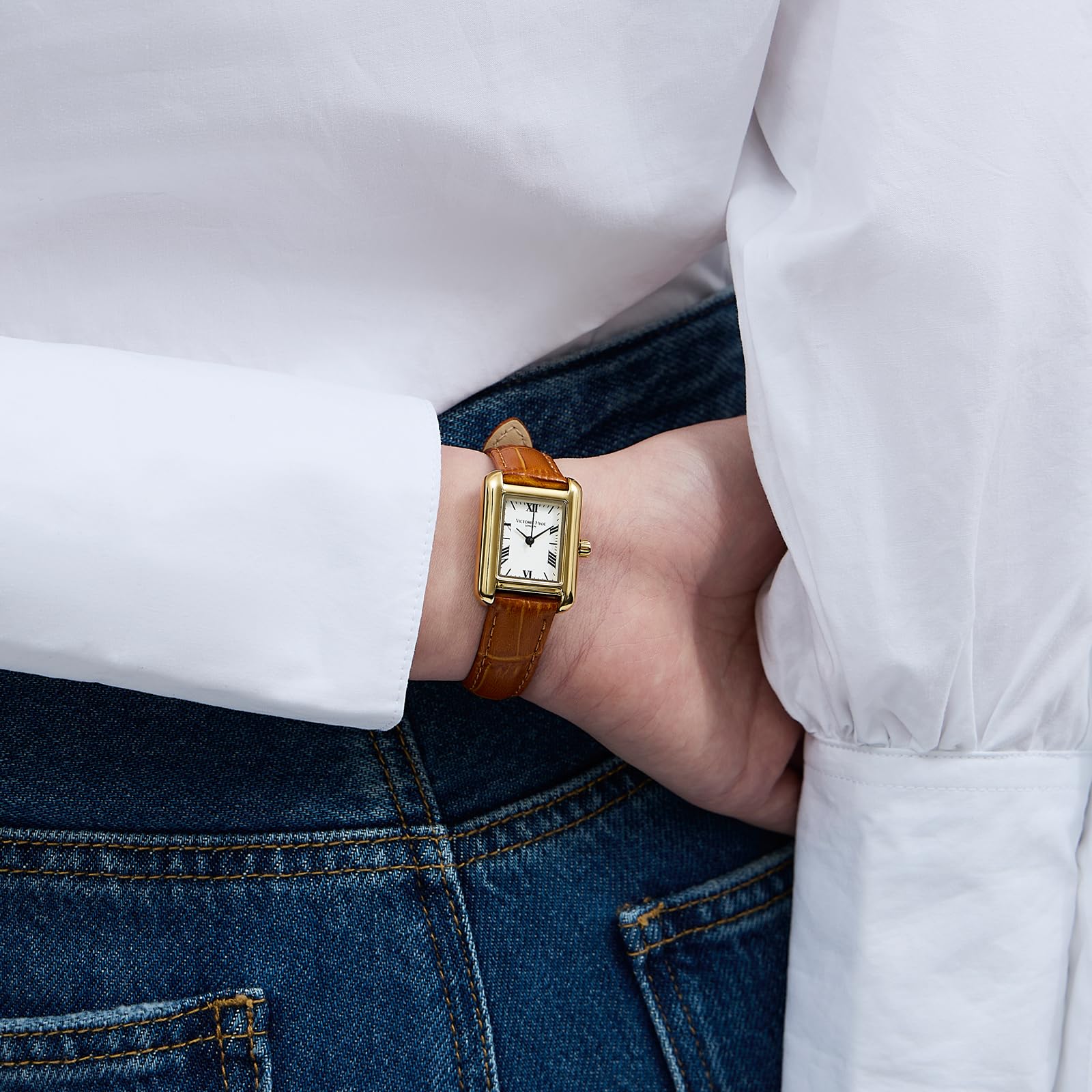 VICTORIA HYDE Klassisches Quadrat Damenuhr mit römischen Ziffern Vintage Armbanduhr Rechteckige Uhren Damen mit mit Edelstahl- oder Lederarmband