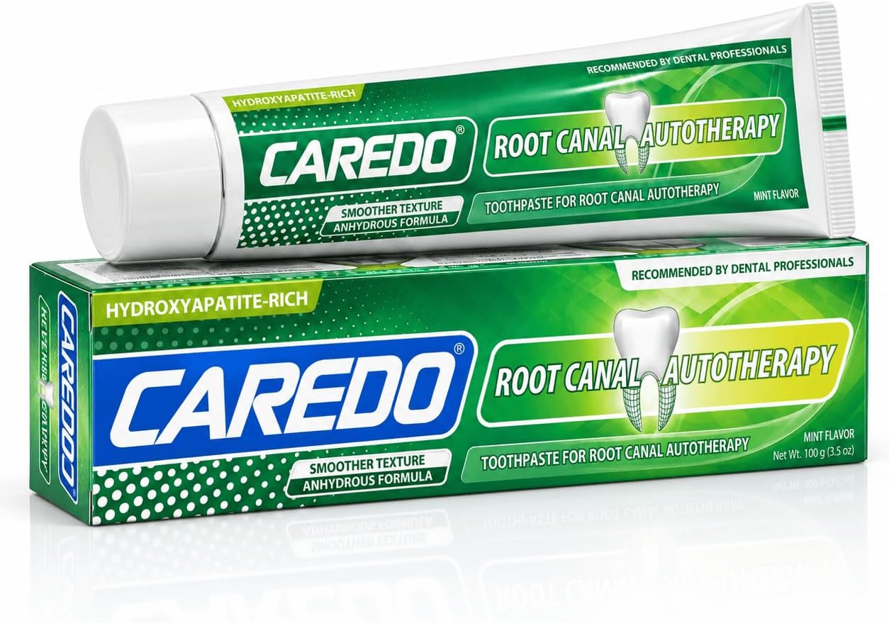 - CAREDO Gum Repair Toothpaste Before Root Canal Treatment, Relief of Pulpitis Discomfort and Root Sensitivity, Remineralizing Hydroxyapatite for Cavity Reversal and Root Canal Discomfort, Mint 3.52 Oz