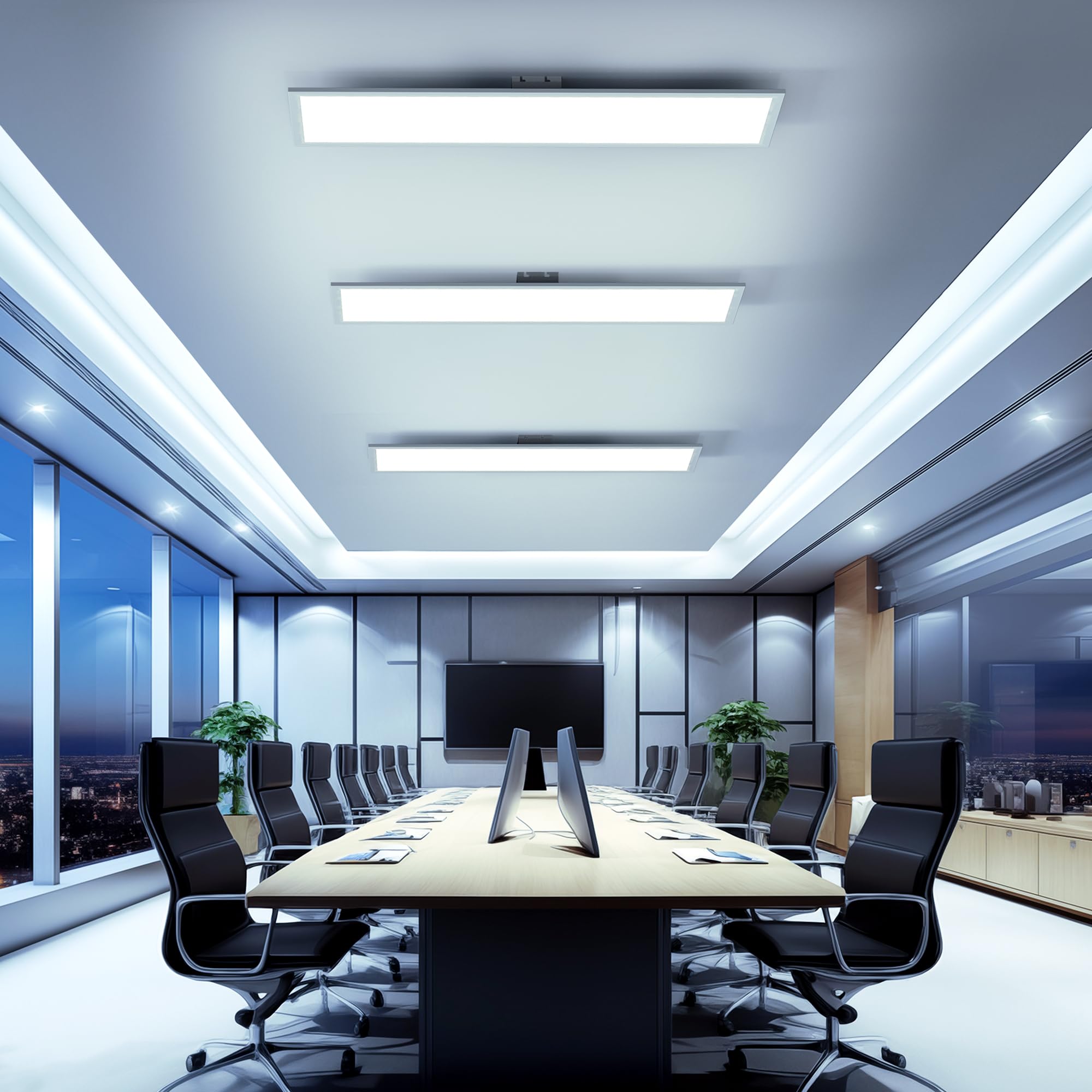 OTREN Plafoniera LED Soffitto 100x25CM, Dimmerabile Pannello LED con Telecomando, 36W Lampadario da Soffitto per Ufficio Soggiorno Camera Cucina Garage, 3000K-6000K, 3200LM