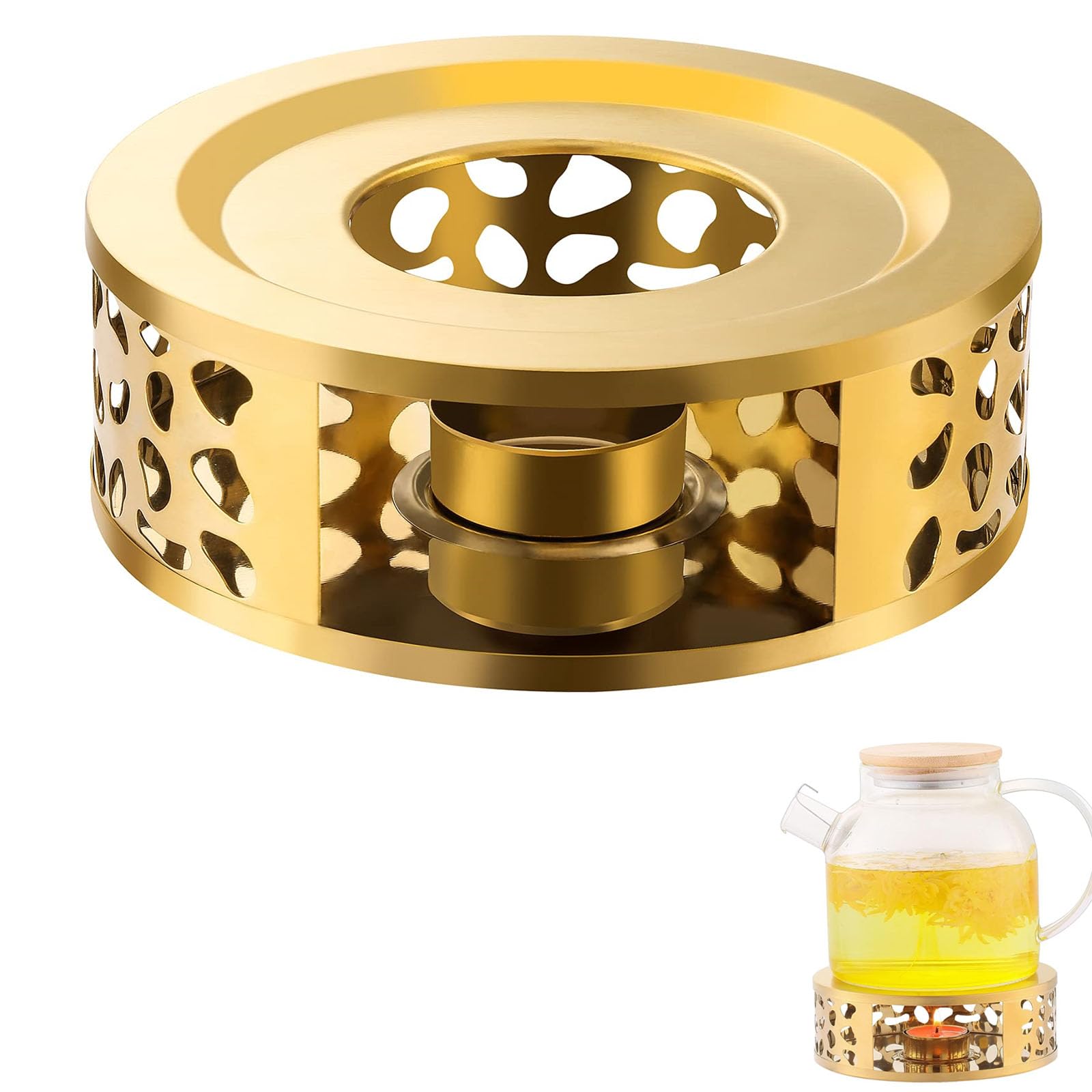 Azonee Teapot Warmer, Stainless Steel Heater Coffee Warmer Base Dish Warmer with Tea Light Candle for Glass Teapot and Other heatproof Dish Warming use