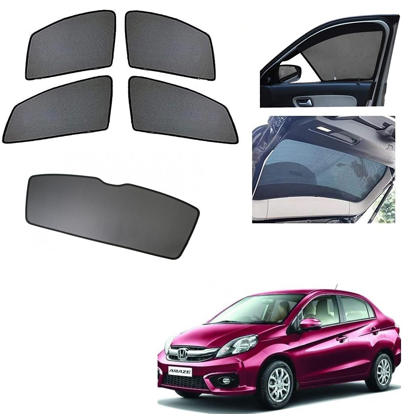 Auto Addict Half Magnetic Car Curtain Sunshades with Rear Window (Side Windows,Dicky Window,5 Pcs) for Honda Amaze Old(2013-2018)