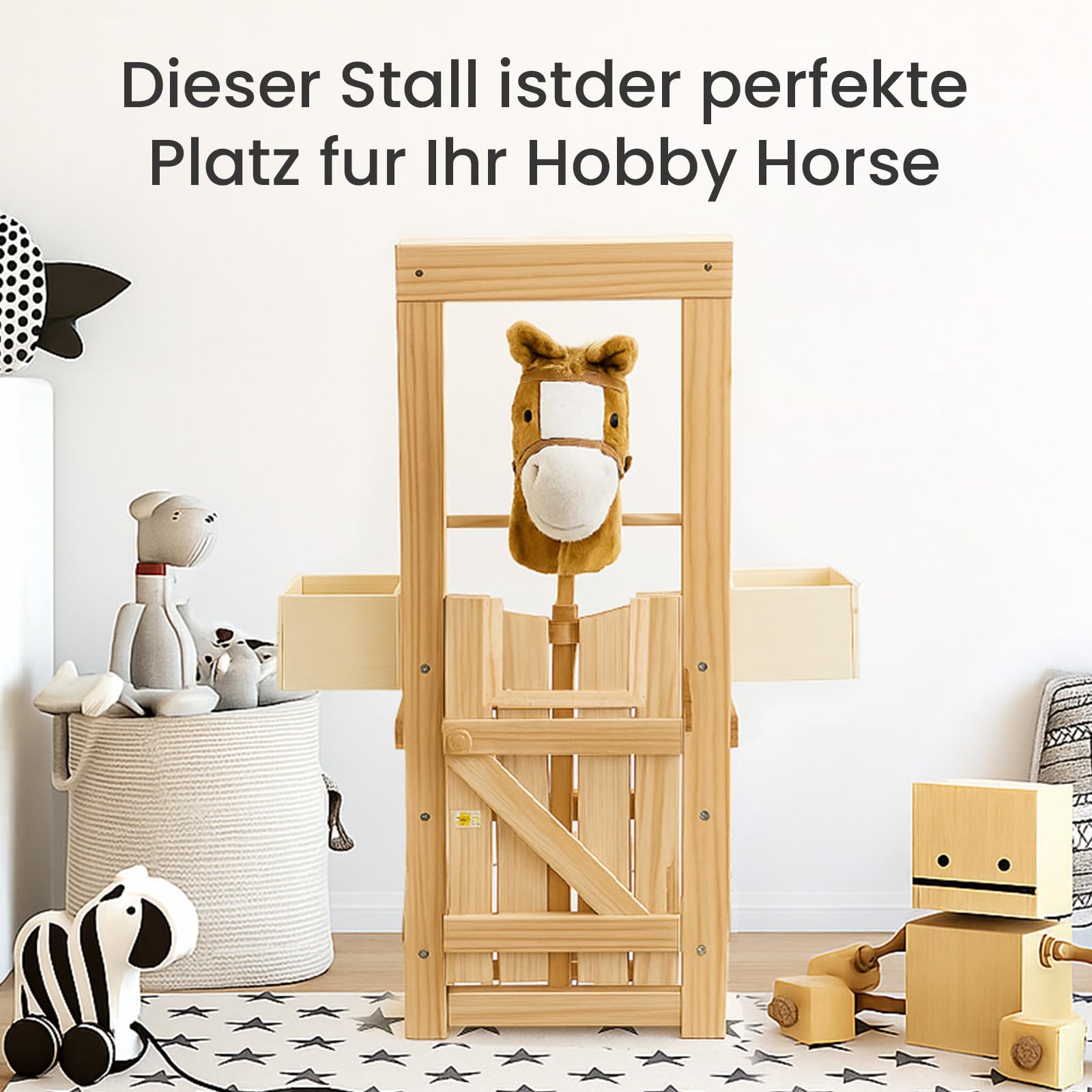 Youyijia Holzständer für Steckenpferd-Accessoires mit Seitenschale – Stall-Display