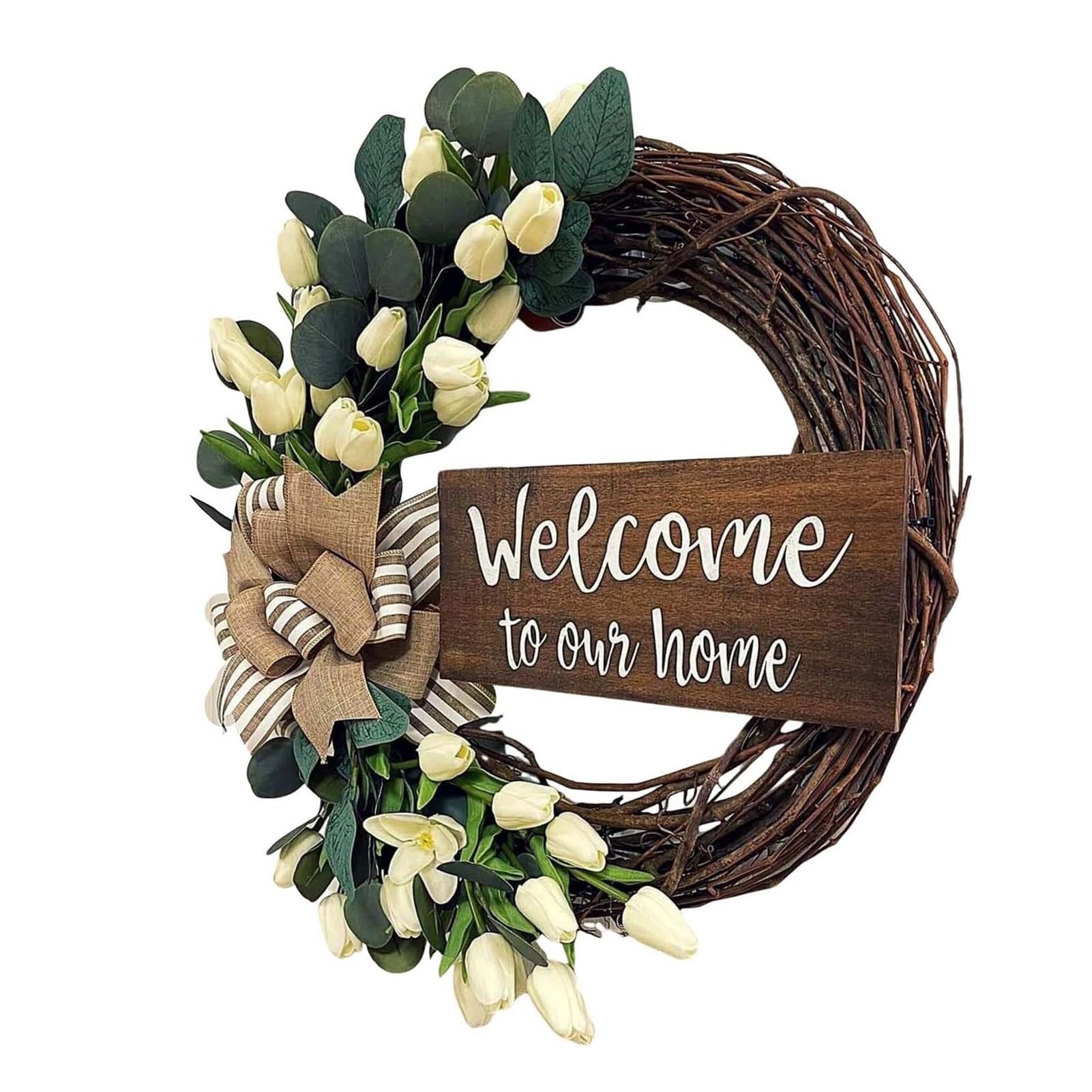 Front Door Wreath Welcome Sign Tulip Welcome Sign Wreath Front Door Porch Decoration