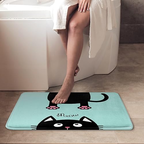 Miniatura 2 de Britimes Alfombra de baño azul, bonita alfombra de baño de gato negro, antideslizante, divertida caricatura, lavable, alfombra de piso de 18 x 30