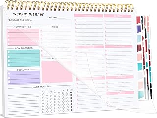 Weekly Planner To Do List Pad, Undated Weekly Planner Notebook 52 Tear off Sheets─To Do List Notebook for Study Work, Includes 4 Sheets of Stickers, 22 X 28 cm-Pink-1 Year of Use