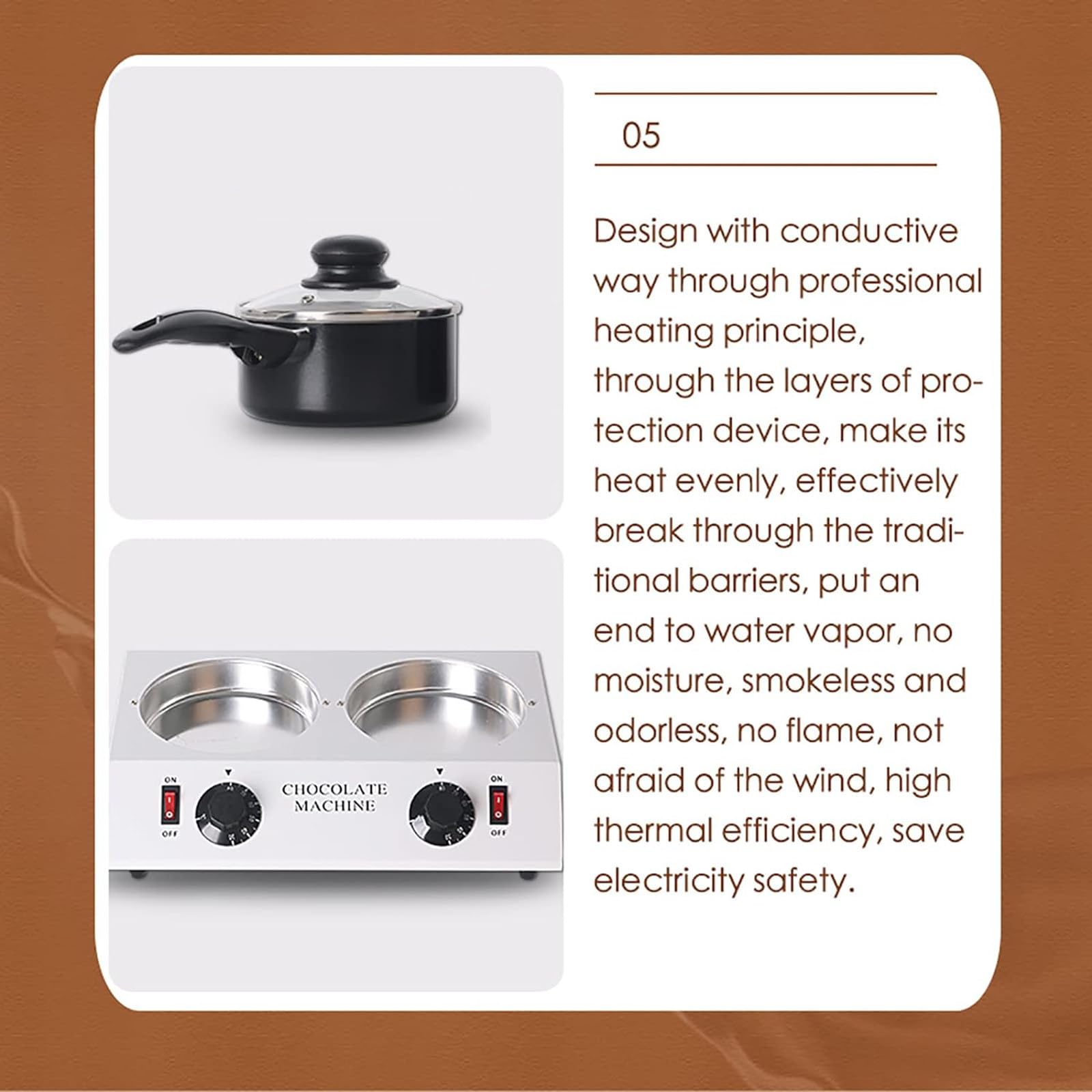 Pot À Chocolat 80W avec Double Pot, Machine À Tempérer Le Chocolat Antiadhésive avec 30~85 °C, Machine À Fondre Électrique Réglable pour Faire du Chocolat – 4 Outils De Cuisson