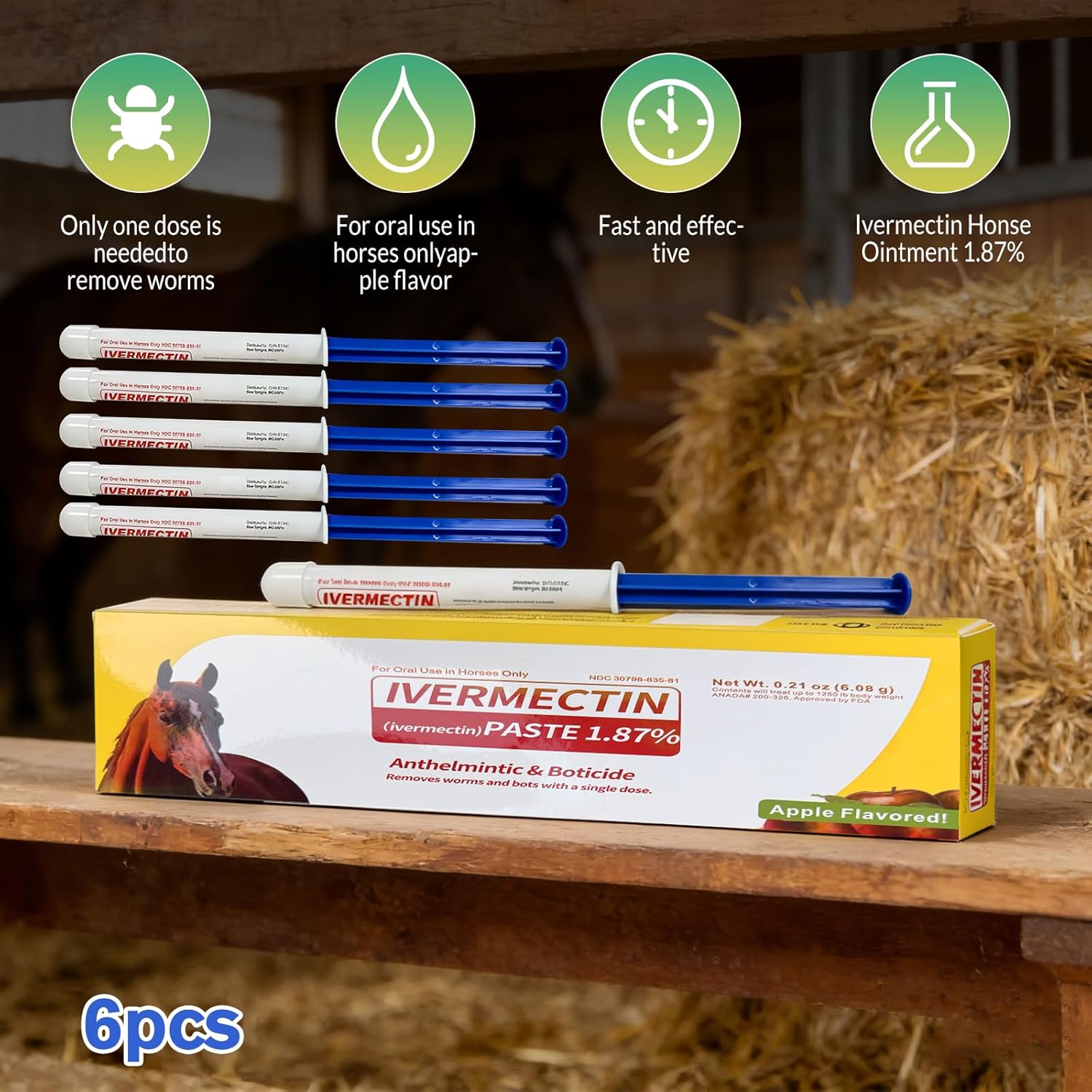 Apple Flavored Oral Paste Gel for Equine Use, 12-Pack