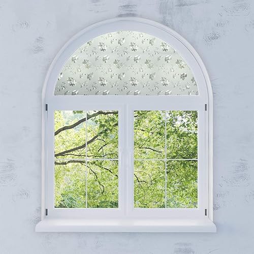 Miniatura 3 de Autotech Park Película de ventana arqueada personalizada precortada, diseño de vidrio floral, hasta 64 pulgadas de diámetro y 33 pulgadas de altura