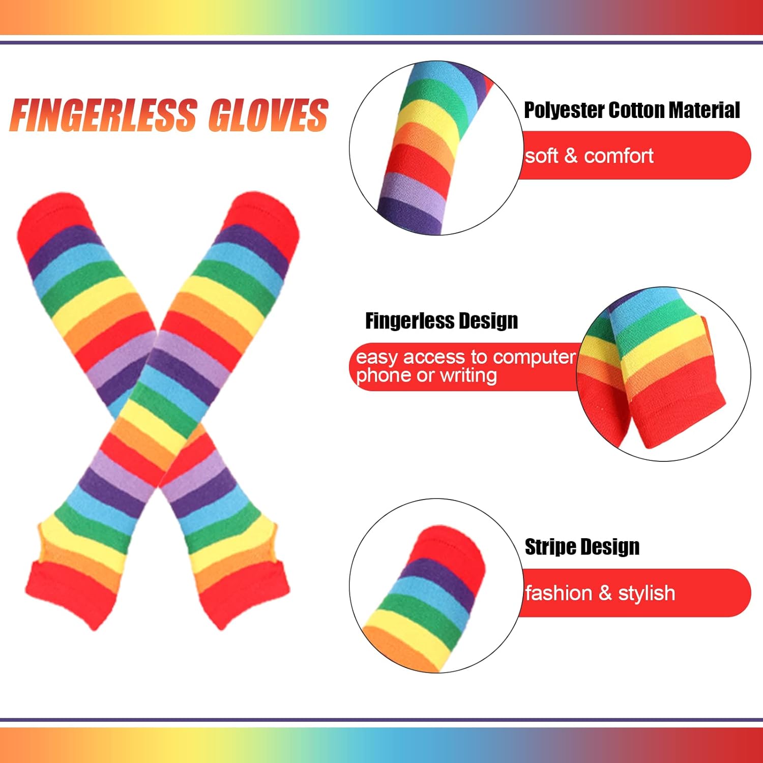 2/4 Sets Womens Striped Knee High Socks Long Knitted Arm Warmers Fingerless Gloves for Halloween Costume - Image 3