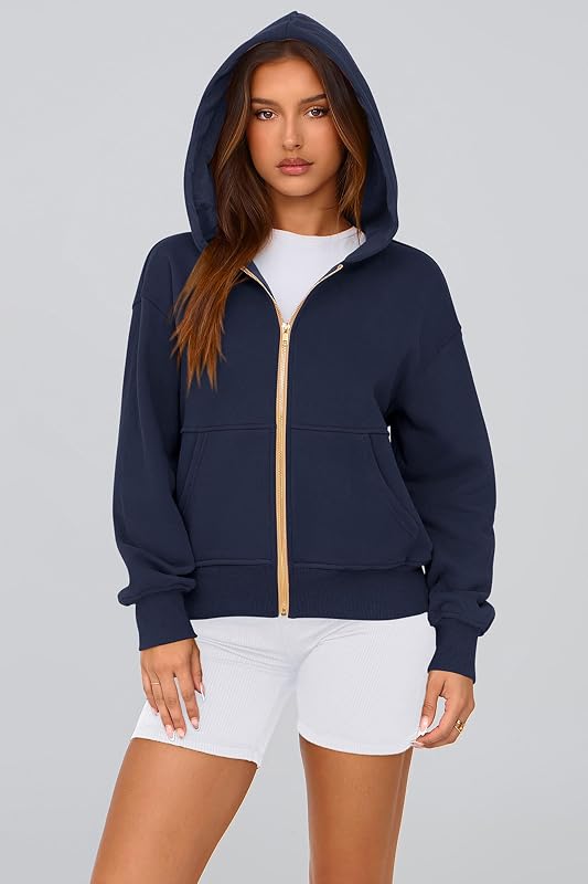 PRETTYGARDEN Hoodies for Women Fall Fashion Zip Up Fleece Plain Sweatshirt image 6