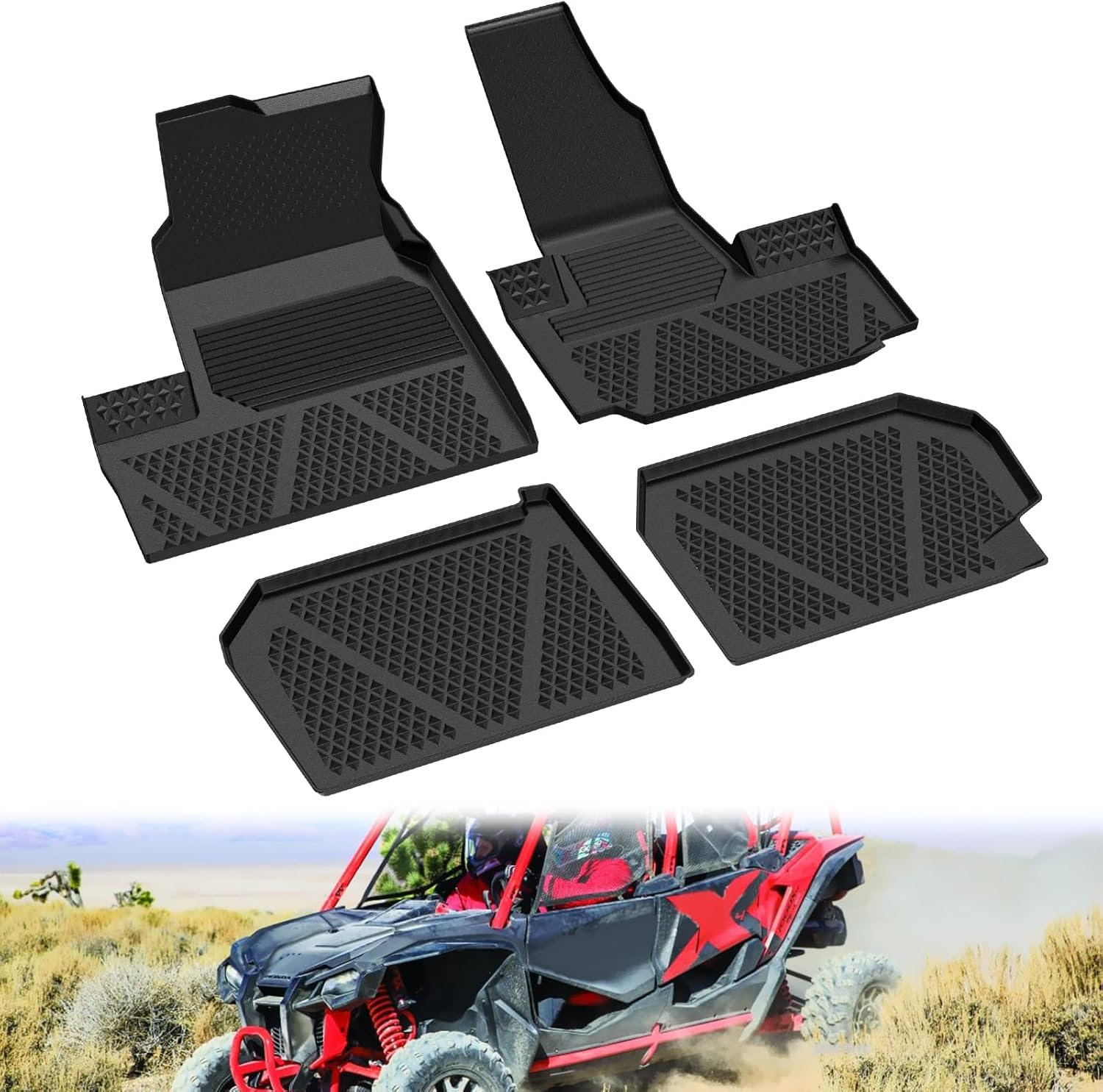 Floor Mats for Honda Talon 1000X-4 1000R-4 1000XS-4 (2022-2025) - Front & Rear TPE Non-Slip Floor Liner, All-Weather Protection Waterproof Slush Mats, Easy to Clean (4PCS)