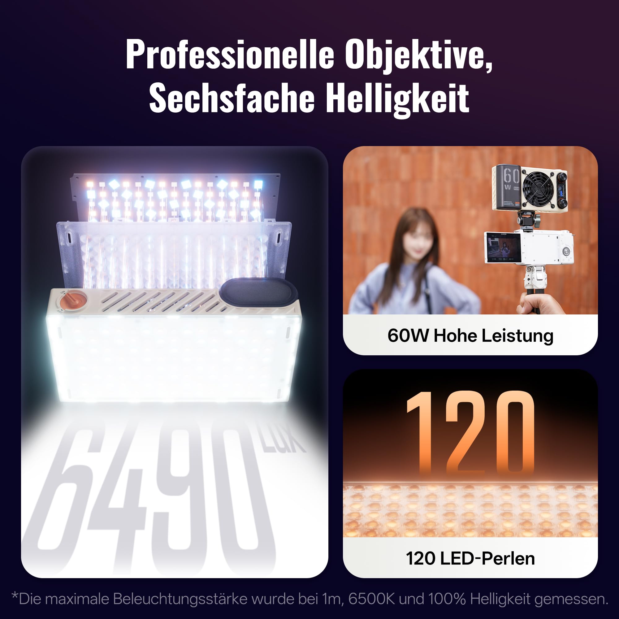 ZHIYUN FIVERAY M60 Ultra [Offiziell]60W RGB Videoleuchte mit Cold Shoe,430g | Magnetische Befestigung, App Steuerung&Herr-Sklave, Kamera Licht für DSLR Kamera/TikTok Live/YouTube/Vlogs, 2500K~10000K