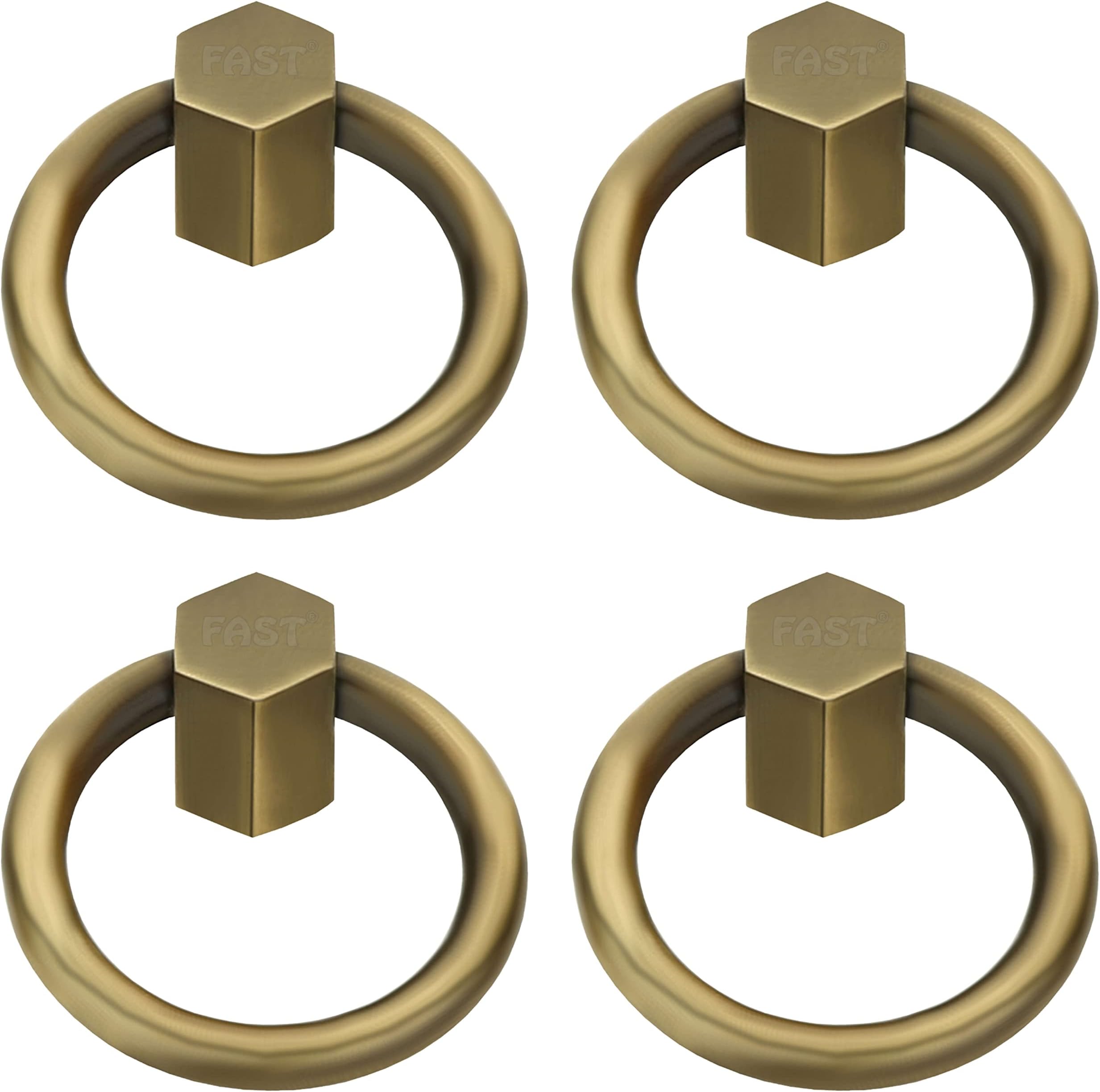 FAST PK05 Brass Antique Chest Pull Handle 35mm Round Kadi for Small Cabinet Furniture Drawer & Door Handles (4)