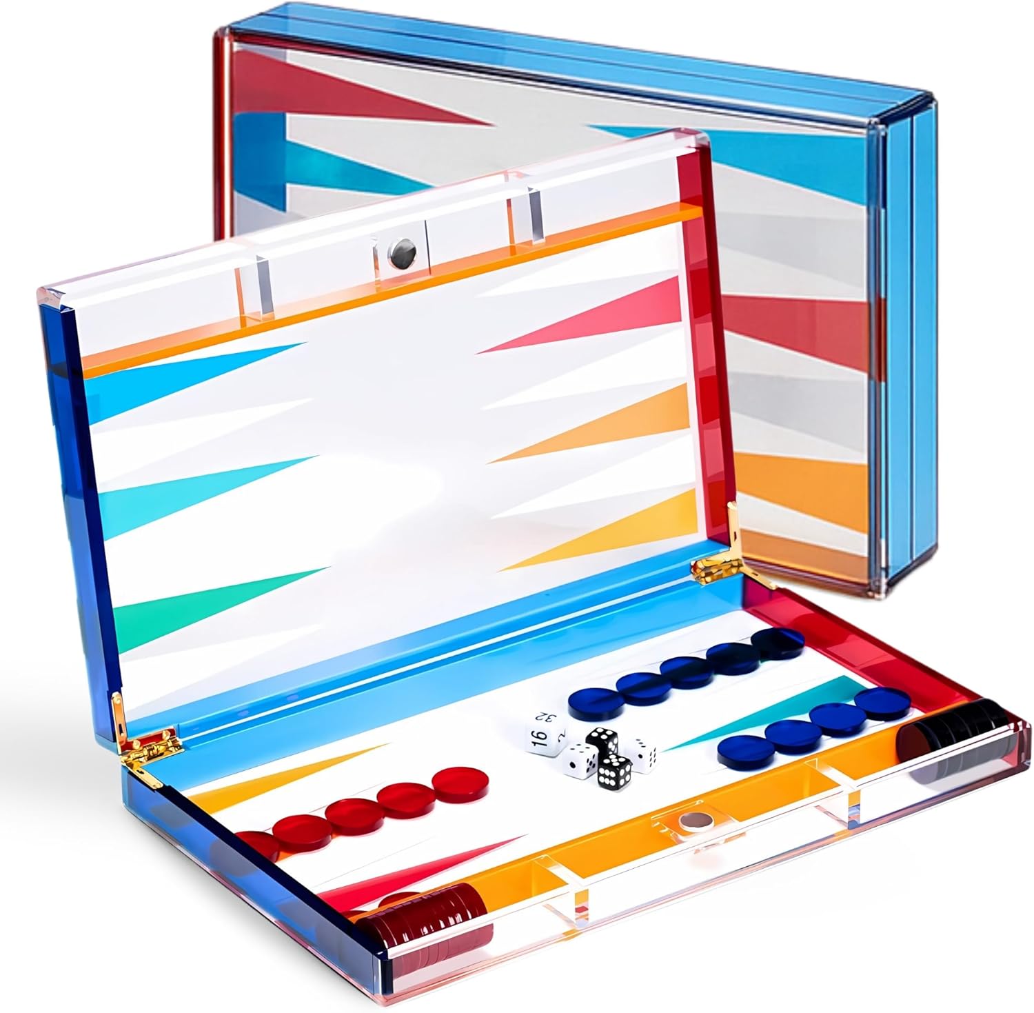 Bey-Berk Emmy Clear Acrylic Backgammon Set – 14" Board Game with Magnetic Closure, Travel Storage Case