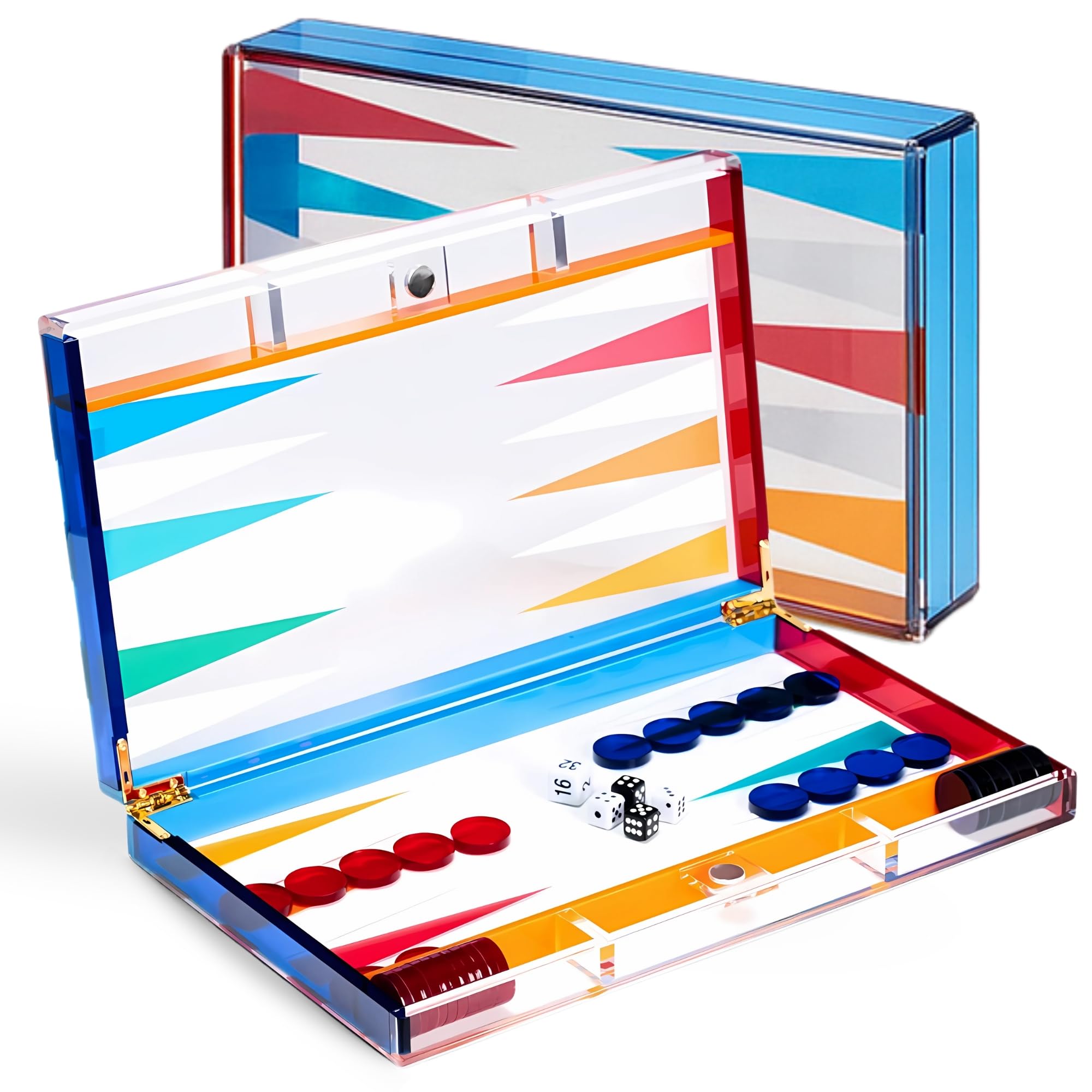 Bey-Berk Luxury Designer Acrylic Backgammon Set, Playing Pieces & Leather Dice Cups, Perfect Coffee Table Décor and Game for The Family (Multicolor)