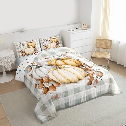 Miniatura 10 de Erosebridal Juego de edredón de otoño, tamaño King, juego de ropa de cama a cuadros de búfalo para niños y adultos, hojas de Ucalipto, lunares,