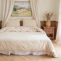 Vista 17 de BISELINA Juego de funda de edredón de lino francés, 2 piezas con cierre de cremallera oculto, mezcla de lino natural, mezcla de algodón