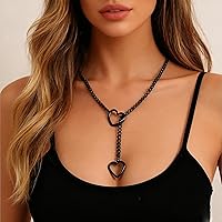 Vista 4 de Collares de anillo en forma de corazón con cadena deslizante para mujer, collar de barra de cadena cubana de acero inoxidable, collar punk rock