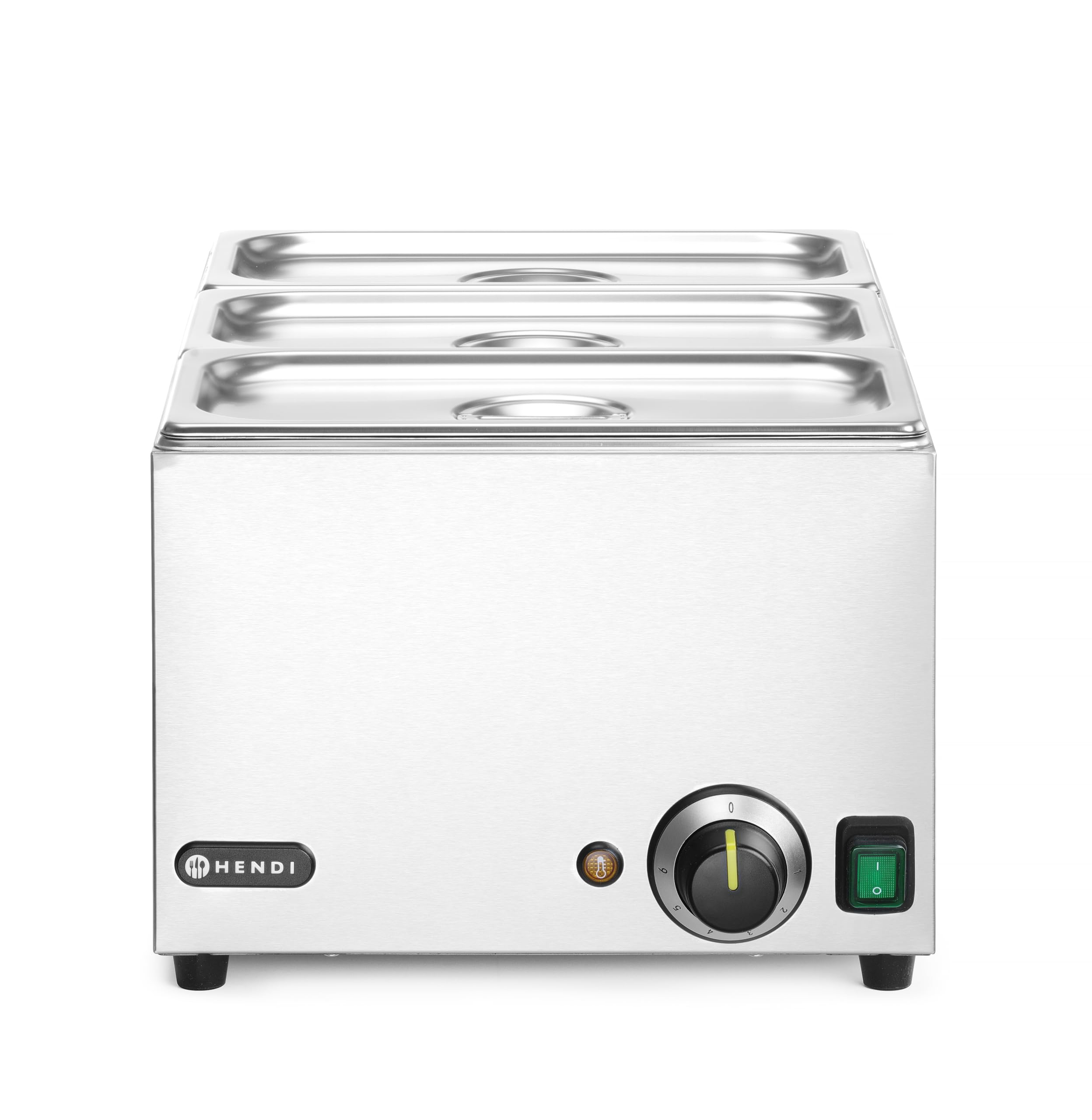 HENDI Bagnomaria elettrico, scaldavivande per buffet, temperatura regolabile 30°C a 85°C, incl. 3 x GN1/3 con coperchio, 19L, 230V, 1000W, 590x332x(H)242mm, acciaio inox