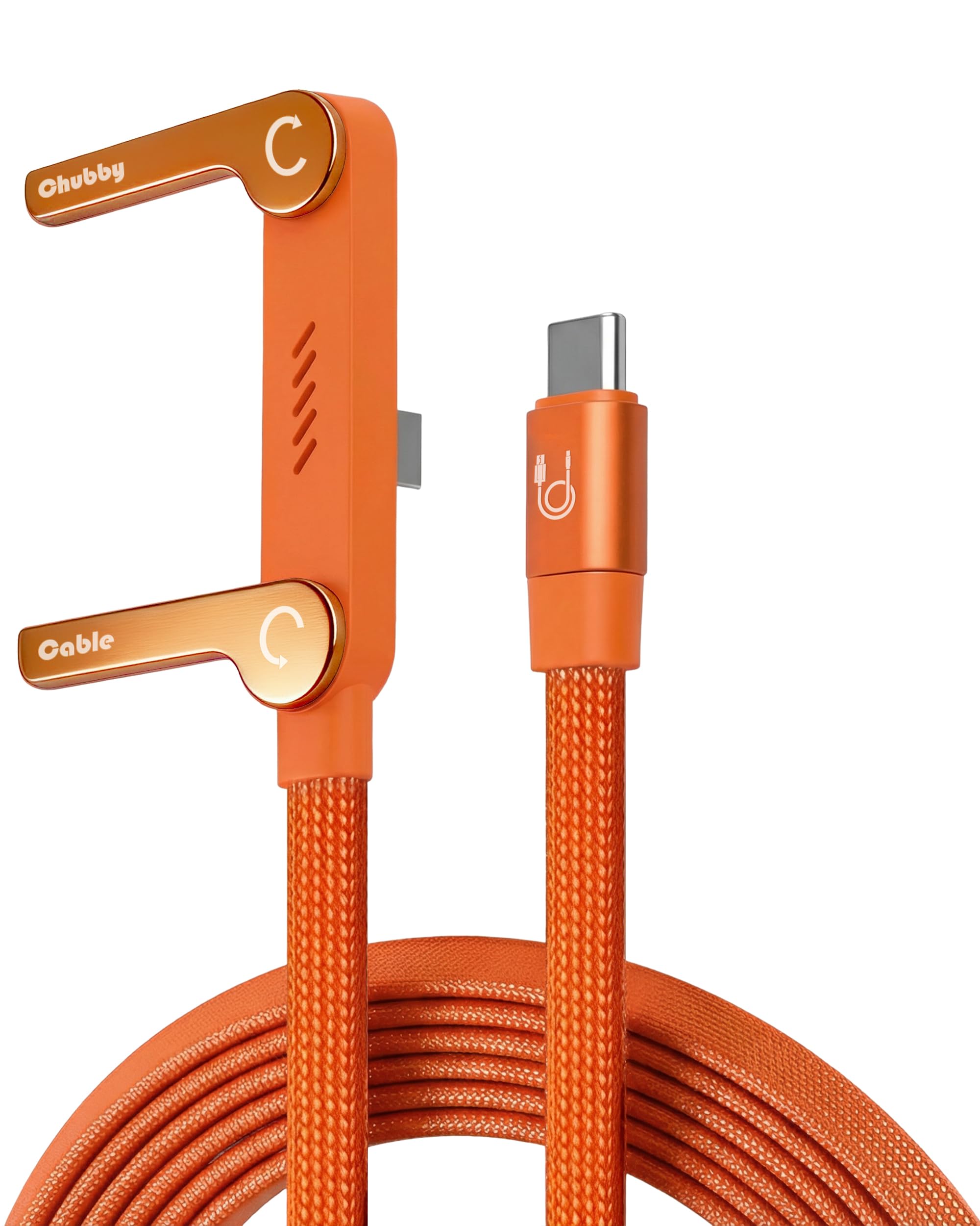 chubbycable 240W Braided USB C Cable with Foldable Stand, Orange, 4.9FT 4.9ft Type C-Type C Orange