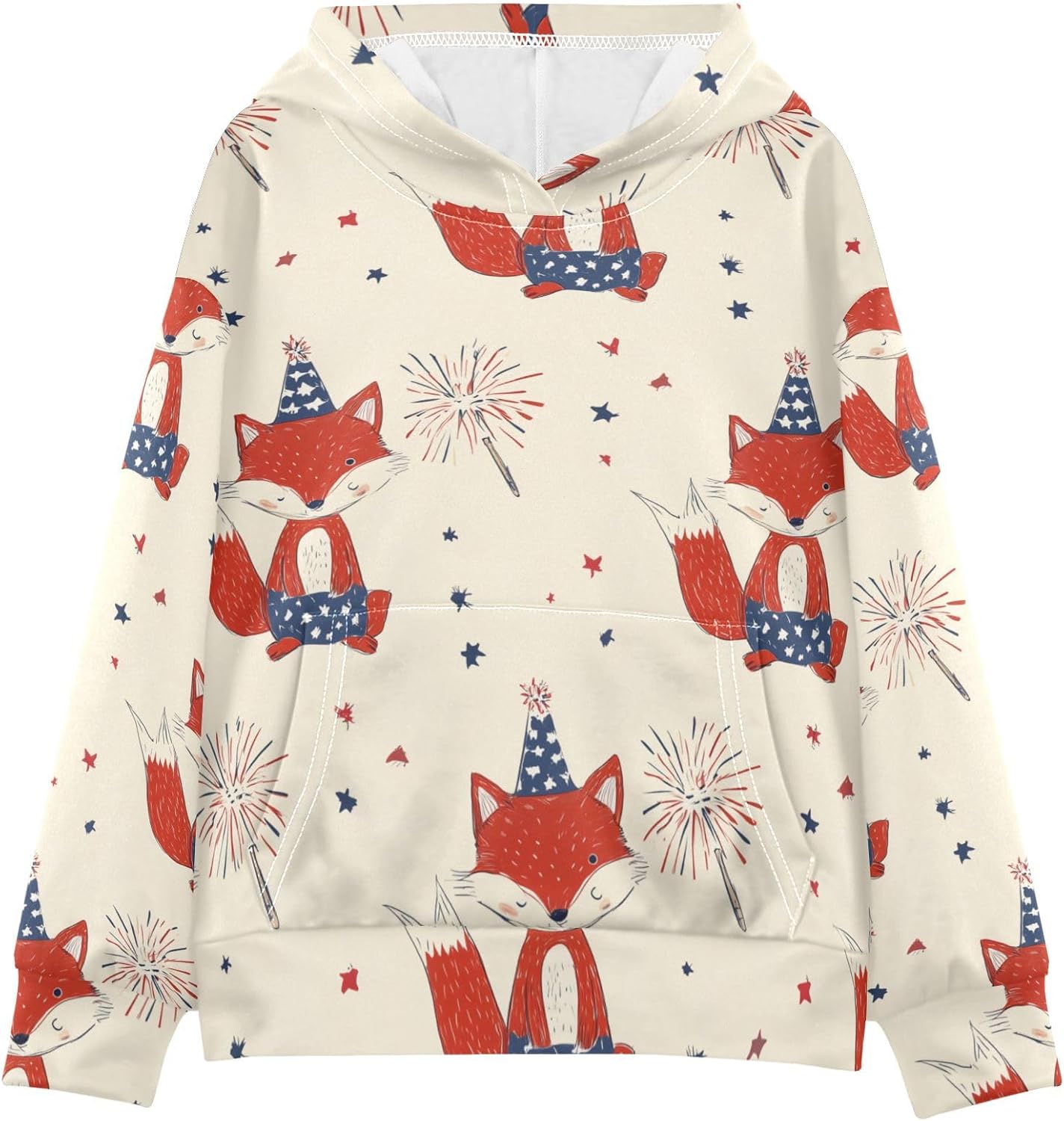 ZZXXB Fox Firework Kids Sweatshirts Boys Girls Hooded Kangaroo Pocket Pullover Tops XS-XXL