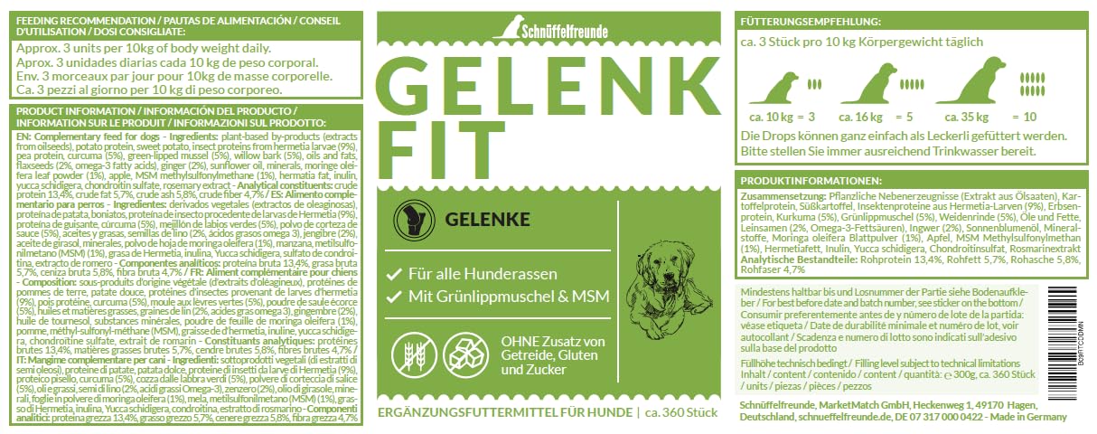 Gelenk Fit I Nahrungsergänzungsmittel für Hunde zur Unterstützung der Knochen und Gelenke I Mit Grünlippmuschel, MSM und Kurkuma (300g - ca. 360 Stück)