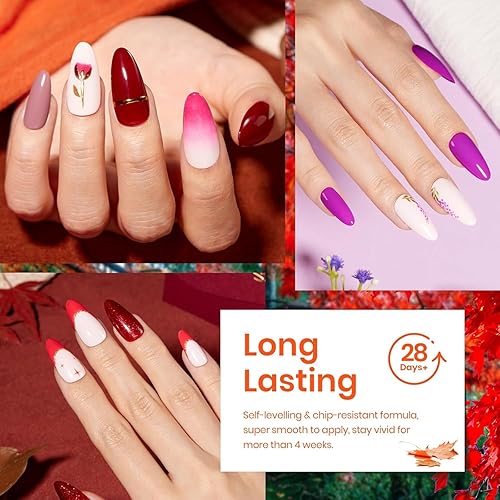 Miniatura 5 de Beetles - Set de 20 esmaltes de gel pdecoración de uñas, colección Fall Yard, purpurina naranjamarrónrojoazul marino, semipermanente, LED ccapa base