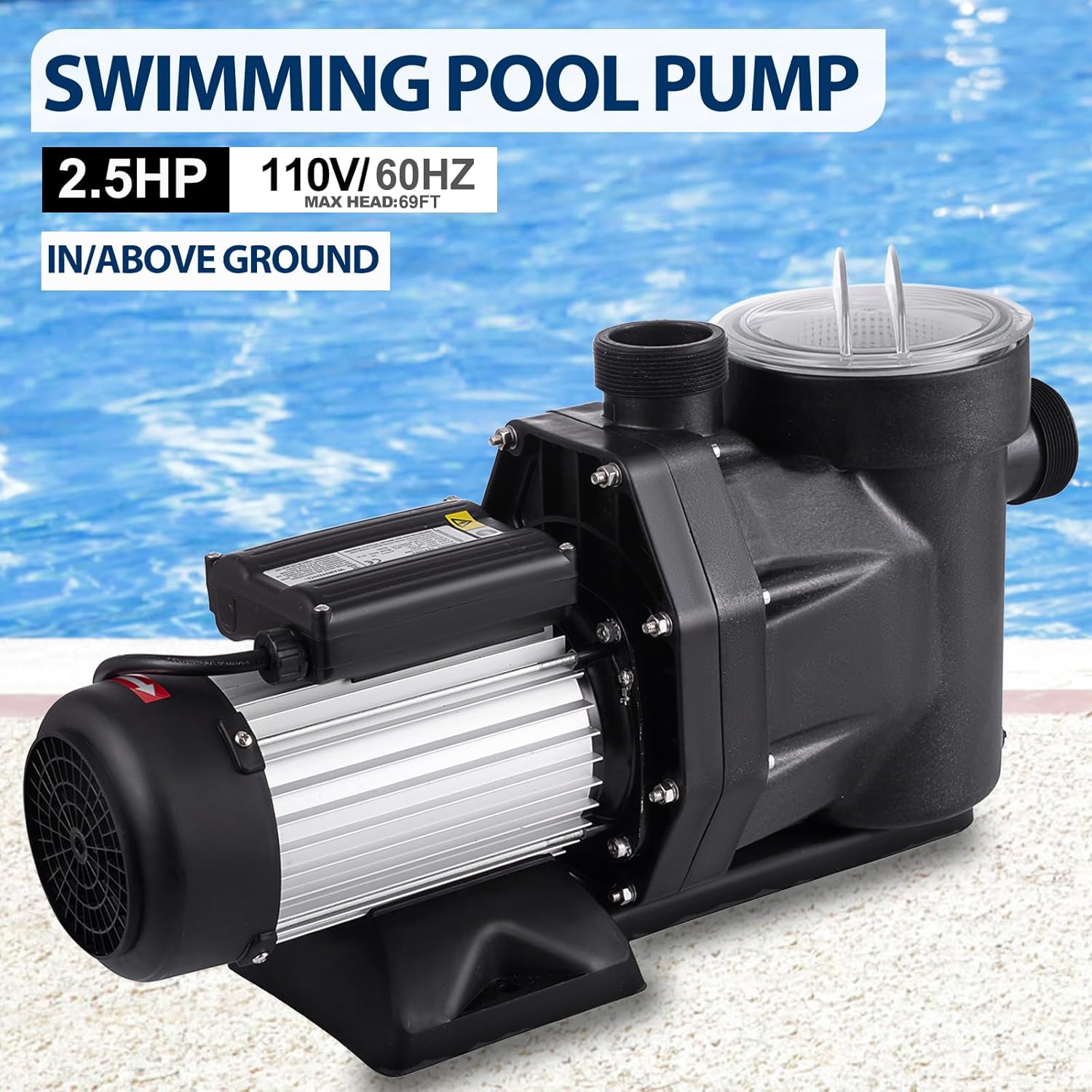 Leomru 2.5 HP Pool Pump, 110V/60Hz, suitable for in-ground and above-ground pools.